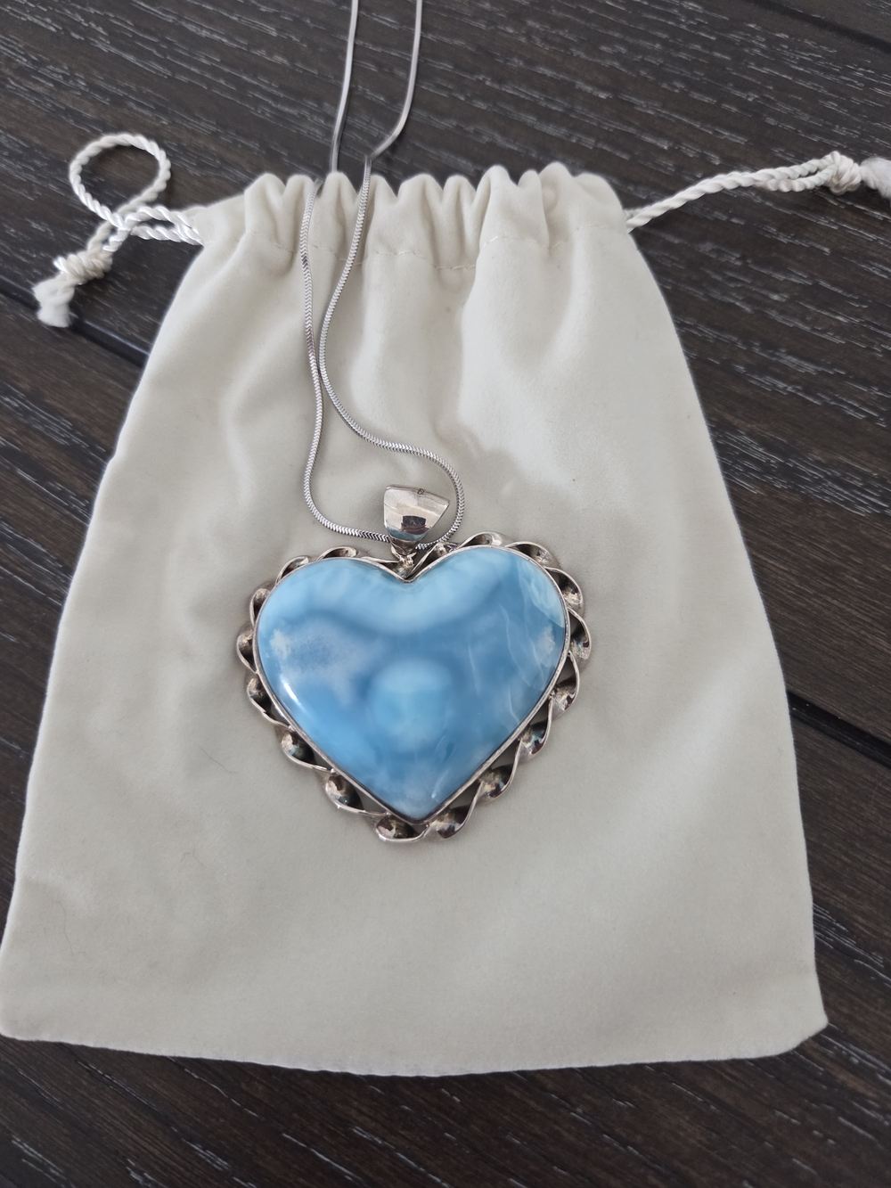 Heart-Shaped Larimar Pendant Necklace - Women Jewelry
